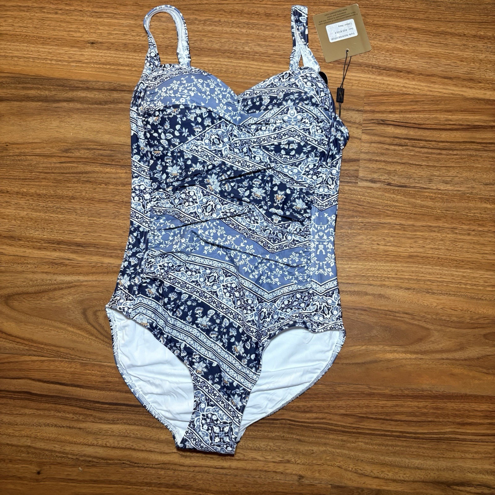 Nip Tuck Swim One Piece Swimsuit Womens US 8 Navy Floral Paisley Tummy Control