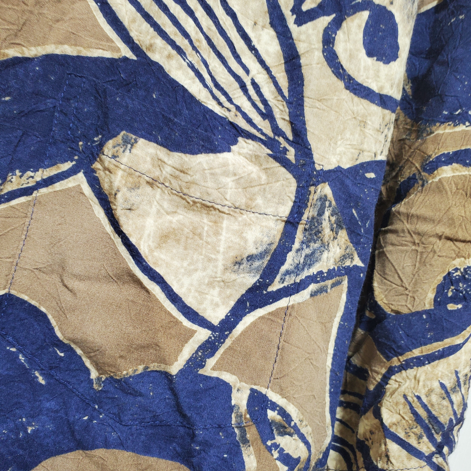 Jams World Shirt Men XL run Small Brown Blue Floral Hawaiian Lily Abstract Light