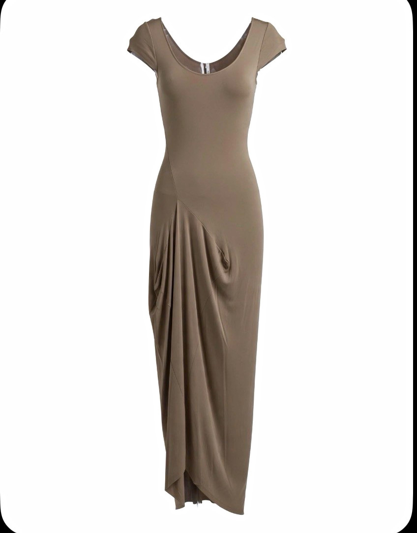Pier Antonio Gaspari Taupe Draped Gown Size 44 M Asymmetric Made in Italy NWOT