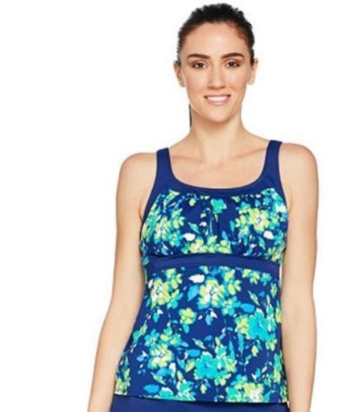 Denim & Co Beach Navy Blue Multi Floral Tankini Top 24 W NEW a289102 Swimsuit