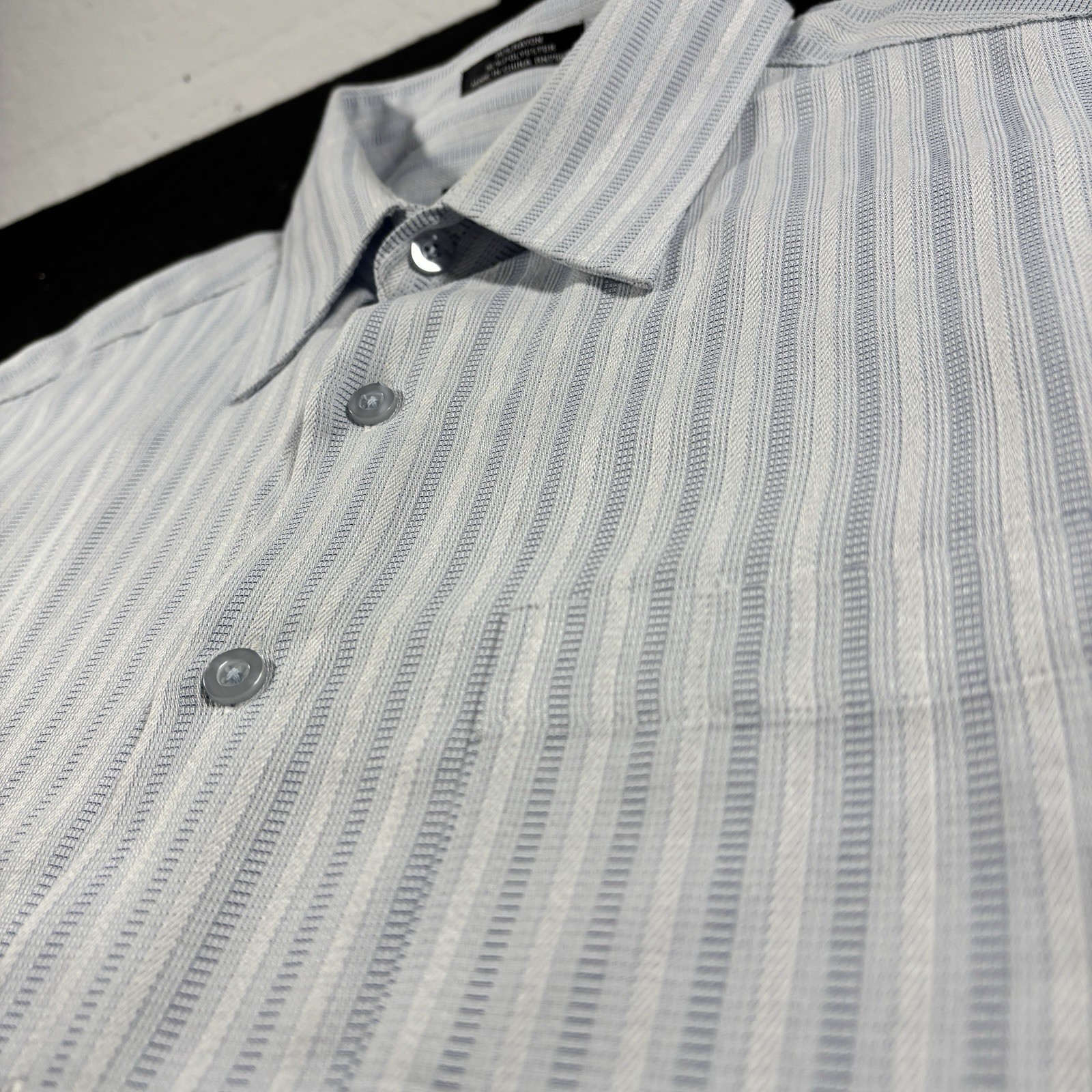 Michael Brandon Rayon Blend Camp Shirt Men’s L Blue Stripe Button Up 16.5