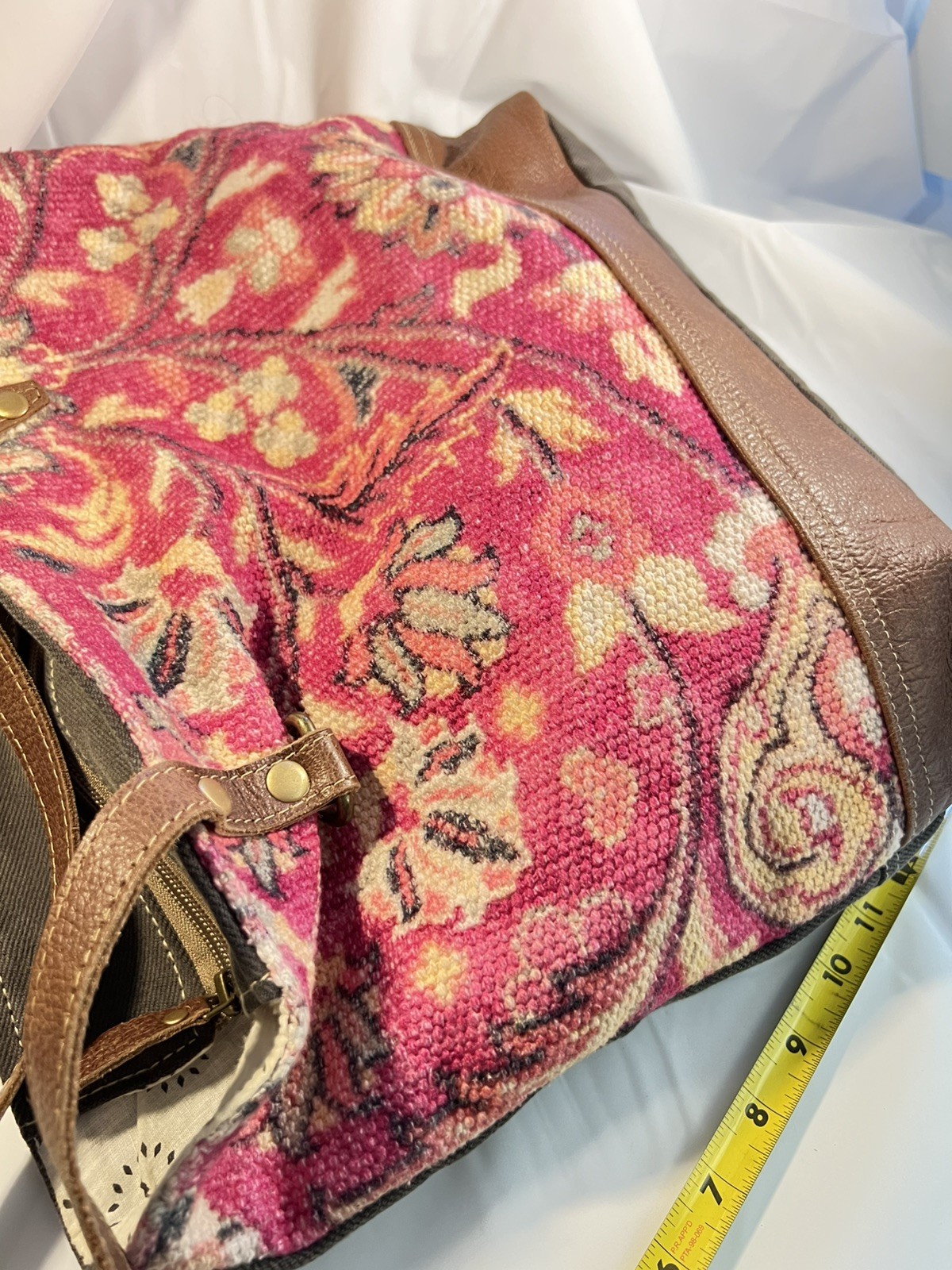 Myra Large Canvas and Leather Purse Shoulder Bag in Pink Floral Flowers