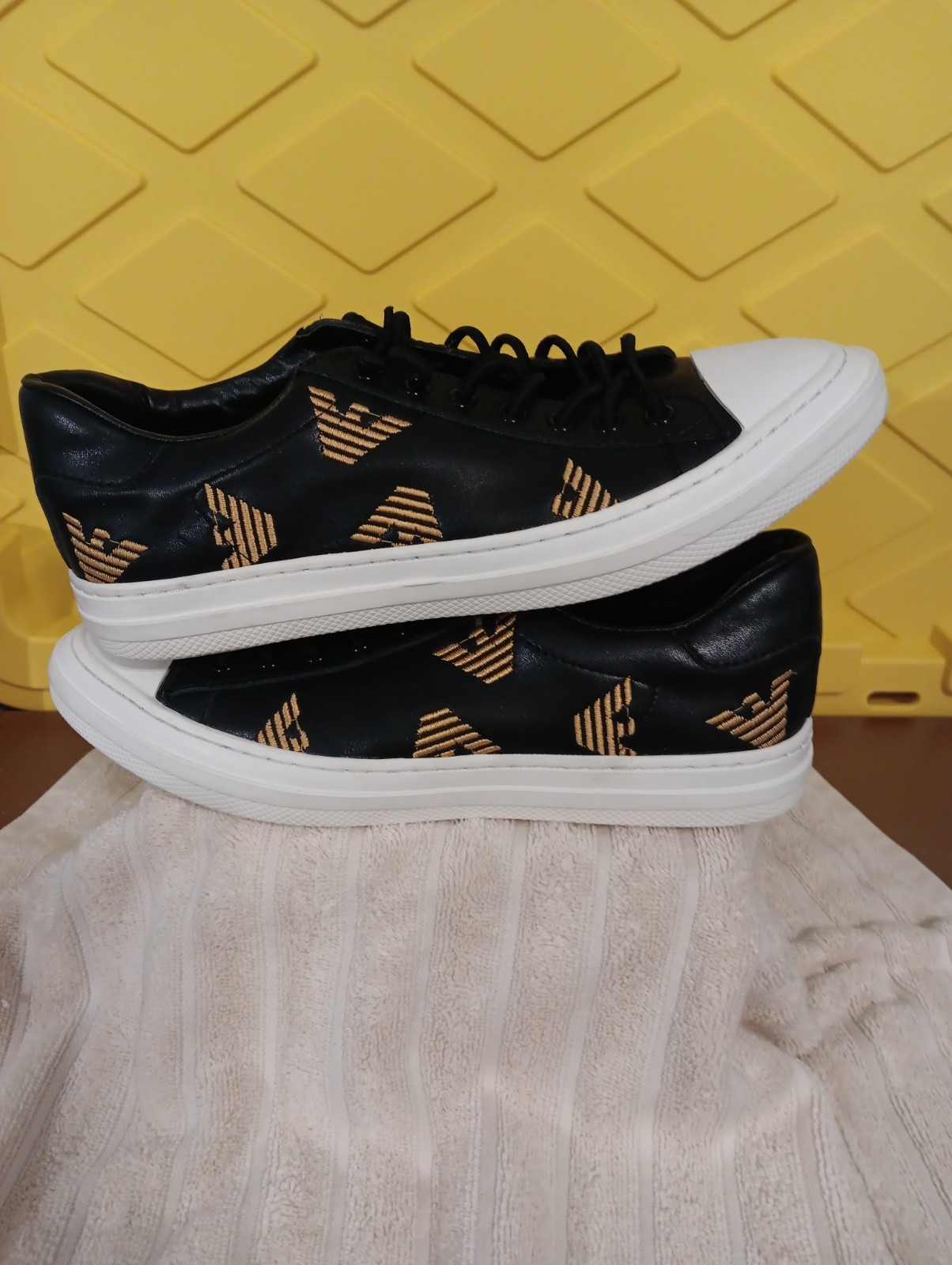 Emporium Armani Sneaker Action Leather Black+white And Gold Men’s 9.