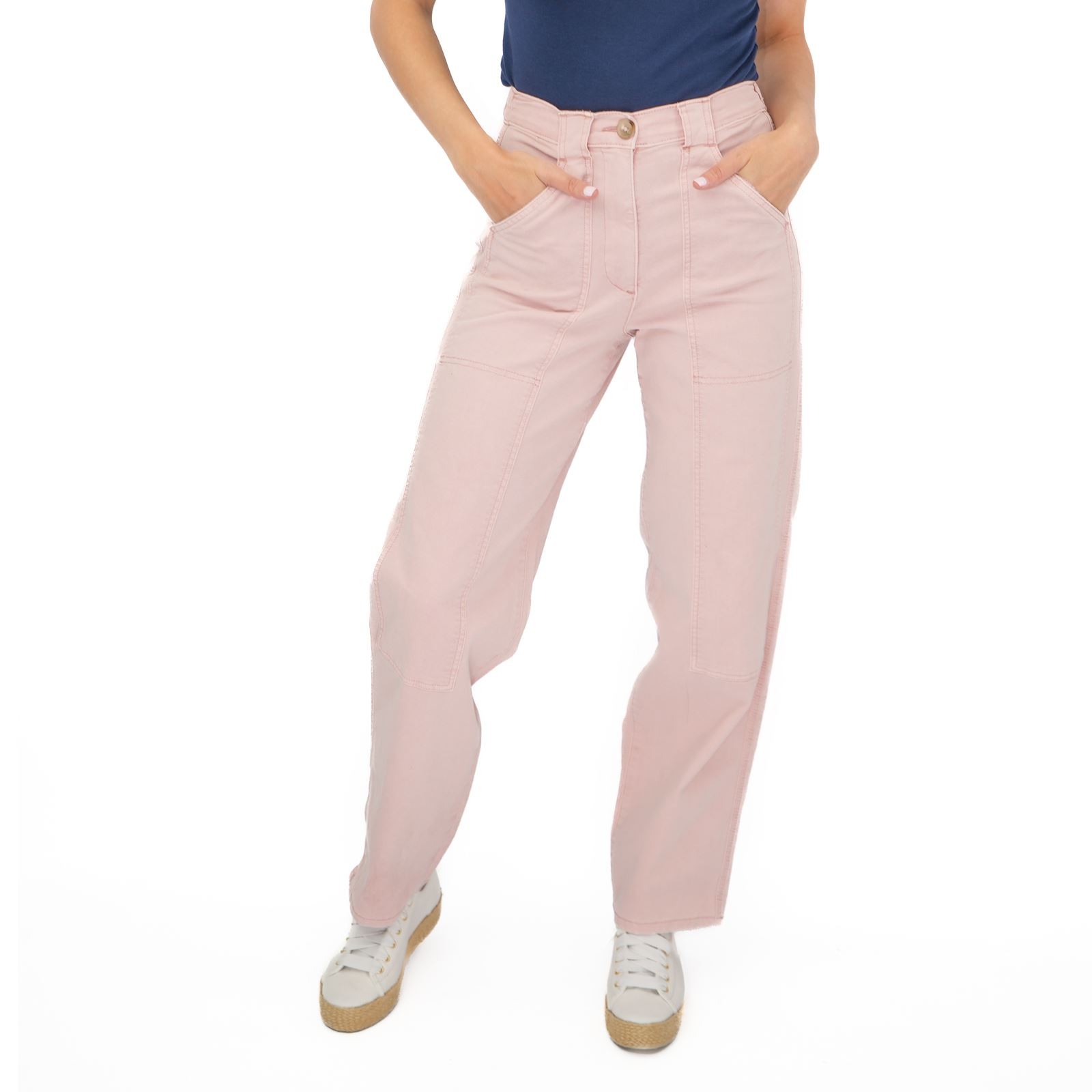 Womens M&S Straight Leg Trousers Stretch Cotton Rich Relaxed Utility Casual