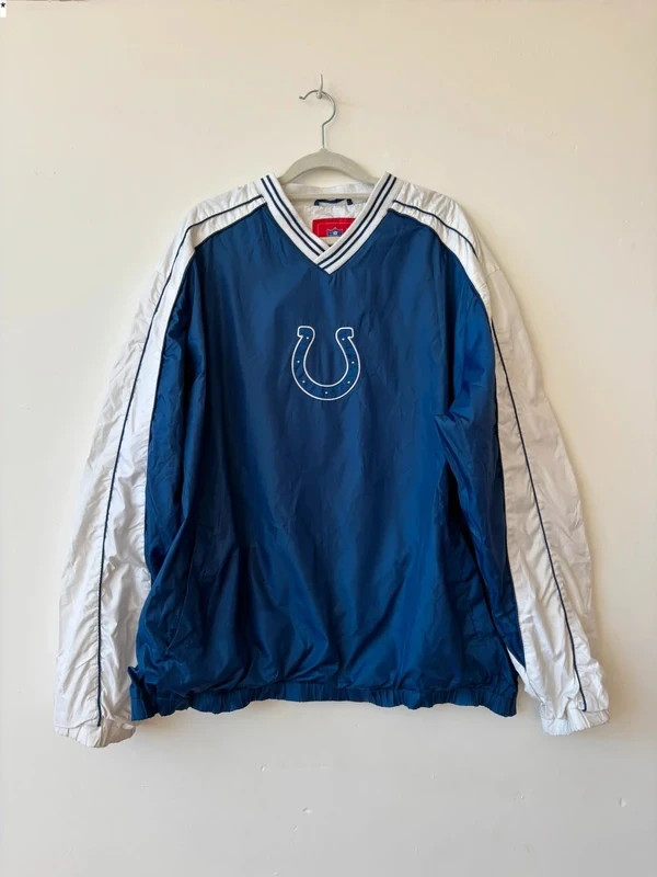 NFL Indianapolis Colts Blue Pullover Windbreaker Jacket XL V Neck Logo