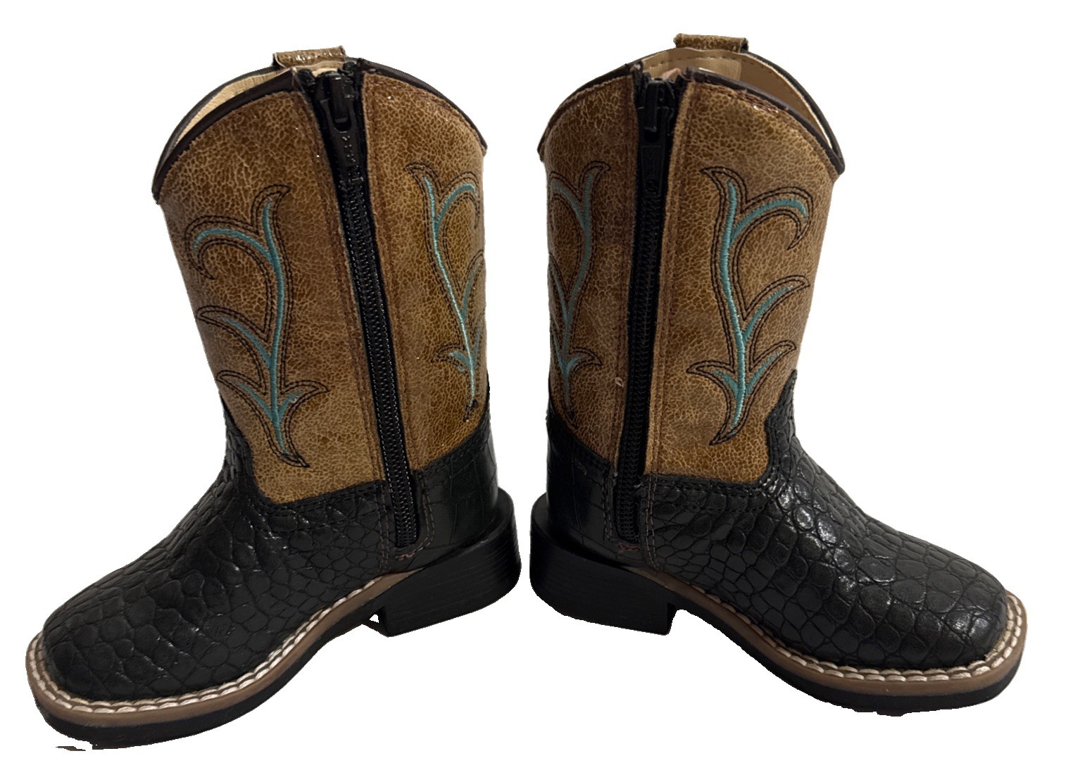 Old West Alligator Print Western Toddler Boots Size 5.5-D Black Brown EUC Cute!
