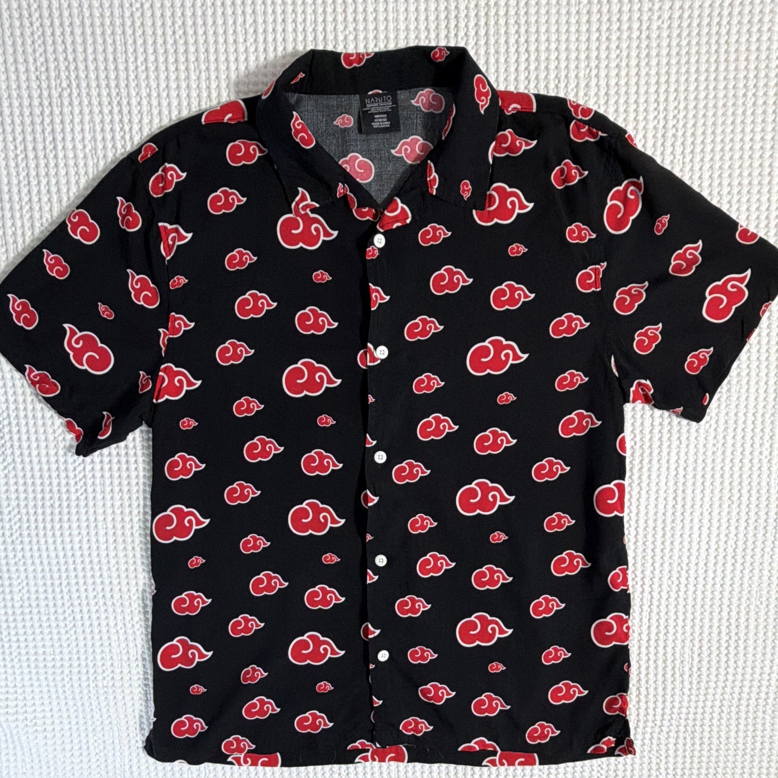 Naruto Shippuden Collection Men’s Rayon Button-Up Shirt Cloud Print M