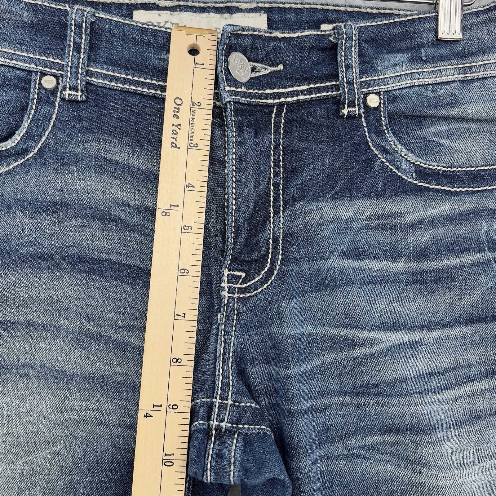 BKE Denim Payton Jeans Womens 31R Bootcut Stretch Medium Wash Distressed