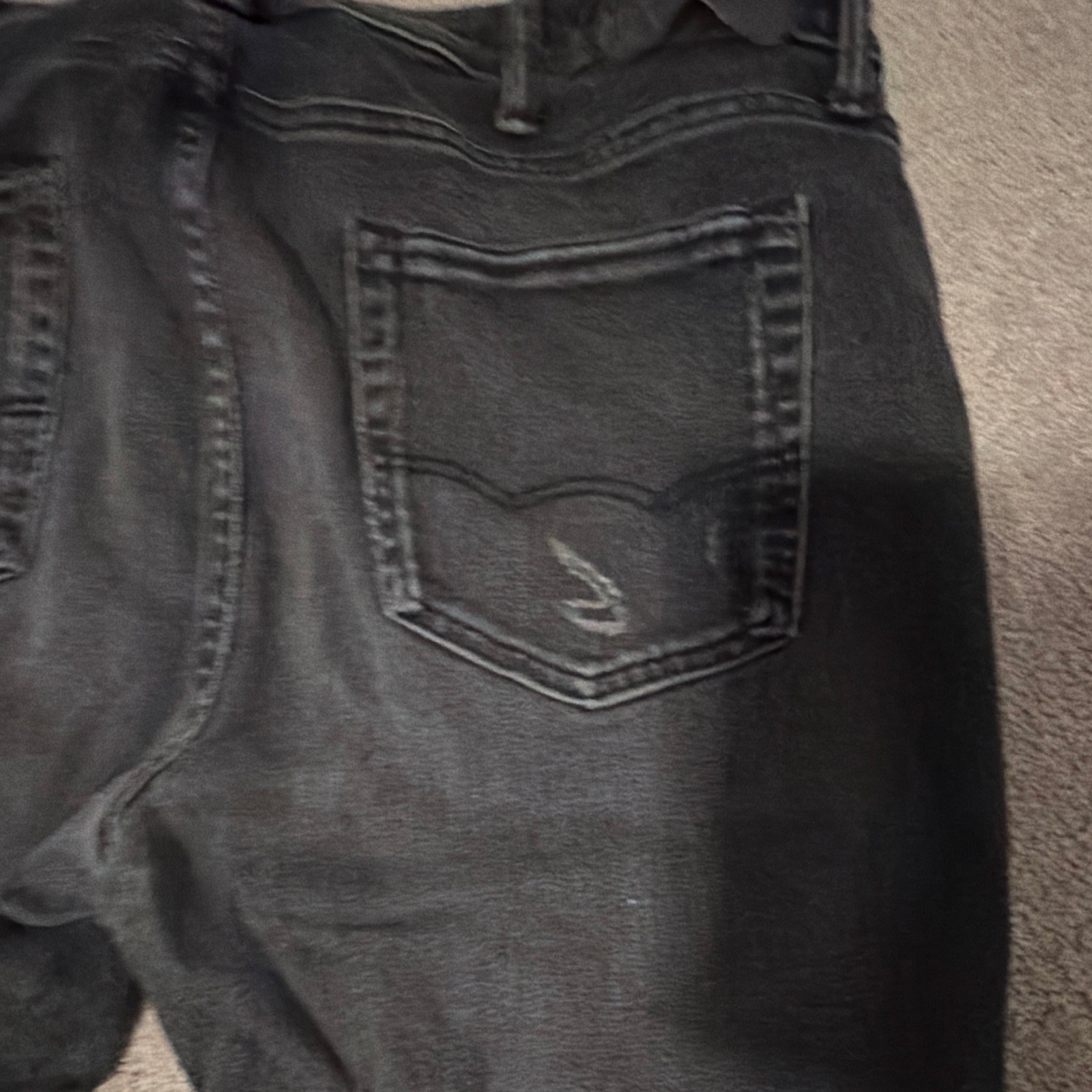 Mens American Eagle AirFlex+ Black Distressed Ripped Skinny Slim Jeans 31