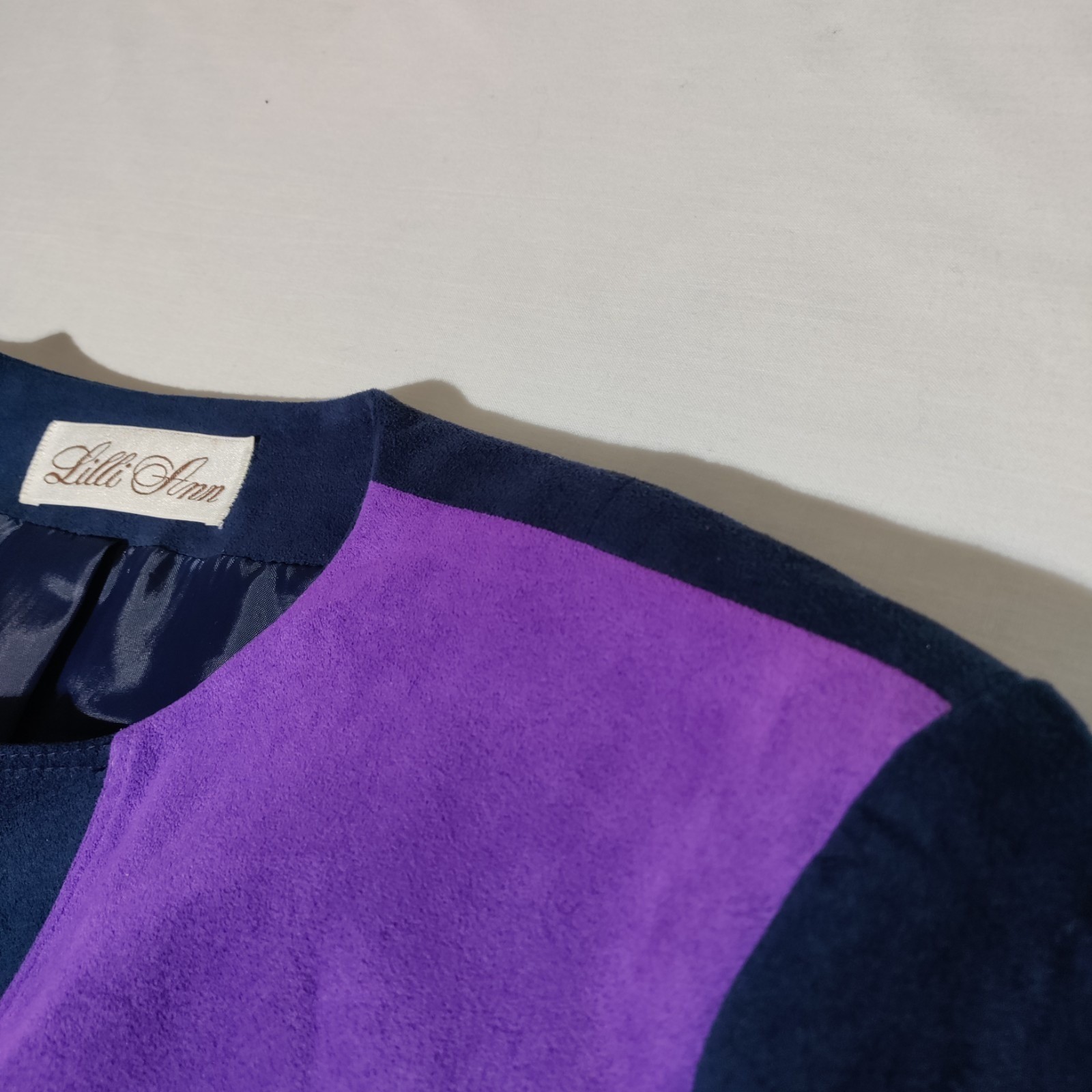 Lilli Ann Purple Red Cream Colorblock faux ultrasuede lined JACKET
