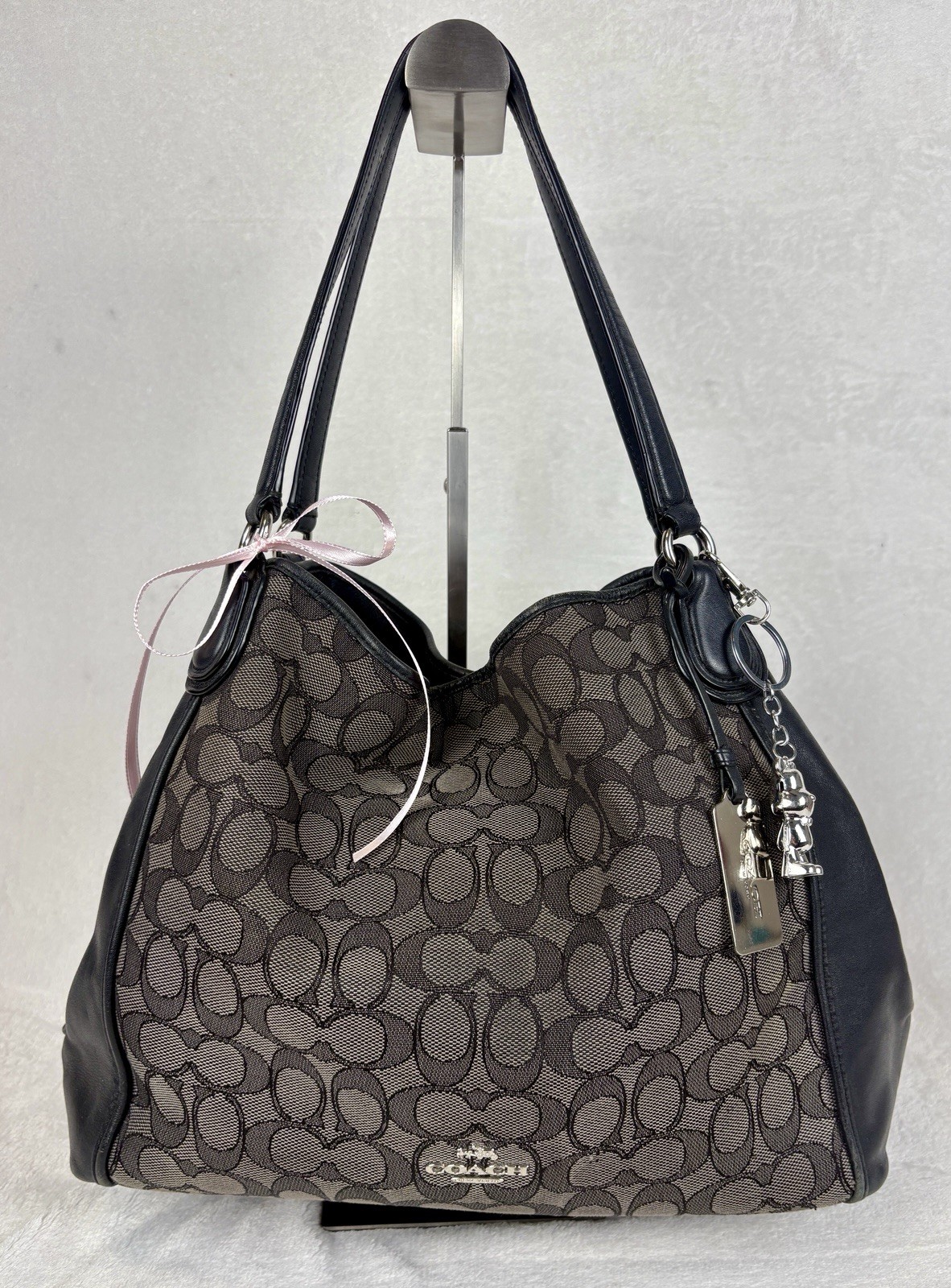Coach Edie 31 In Signature Jacquard And Black Leather Trim With Charm