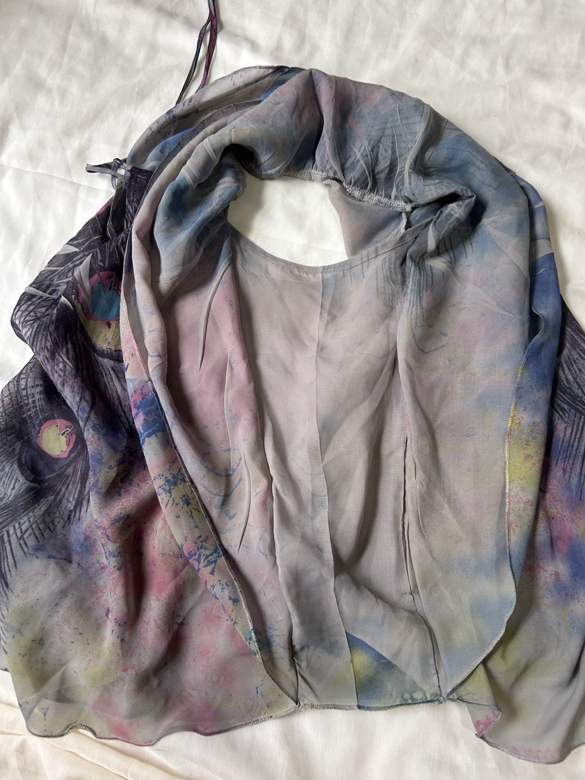 Bongo VTG Poncho Kaftan Medium Peacock Multicolor Grey Blouse Top Y2K Vintage