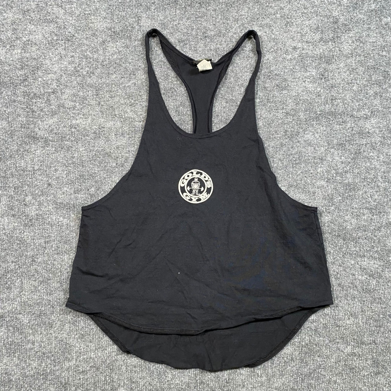 Golds Gym Mens Vintage Stringer Tank Top Large Black Graphic Muscle Tee USA Made