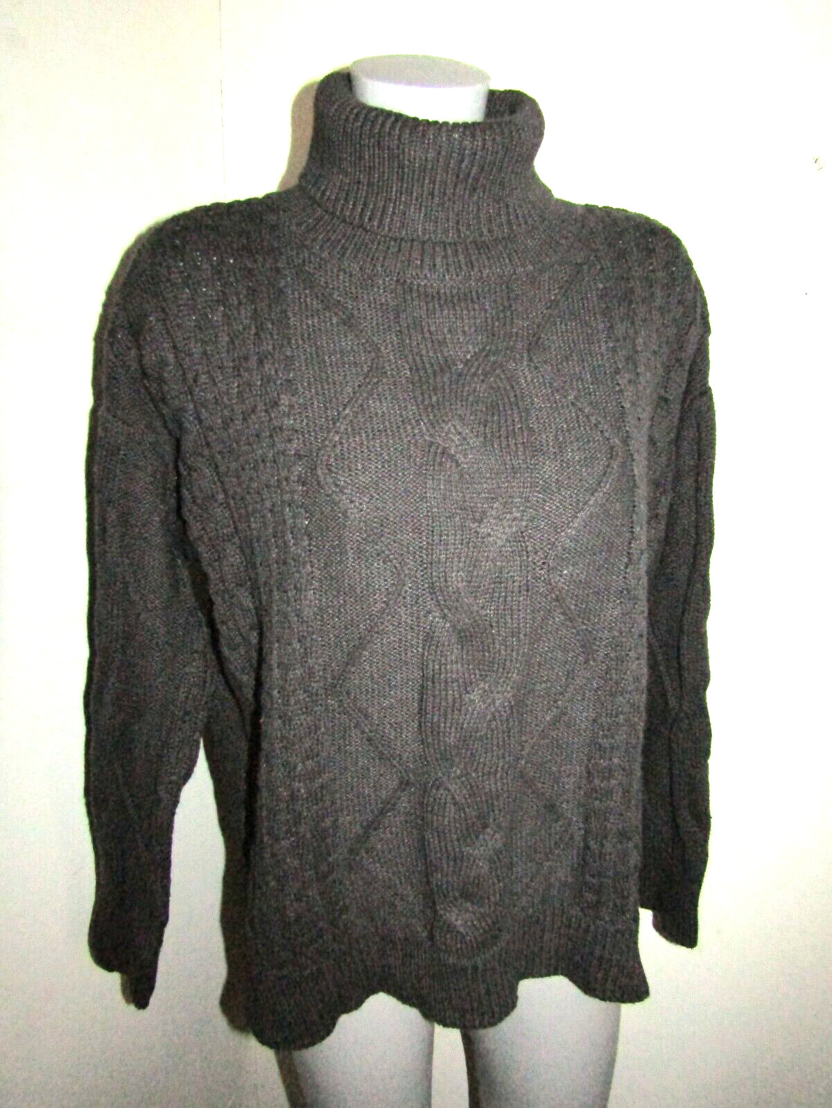 LAURA SCOTT Size Large, Charcoal 3/4 Sleeve Turtleneck Sweater Cotton/Acrylic