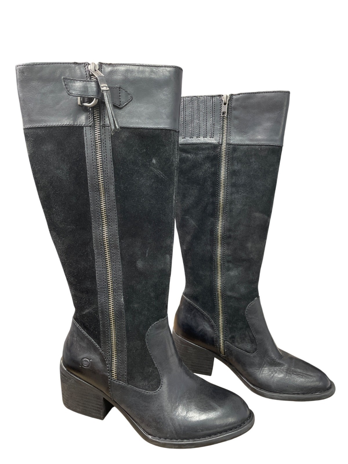 Born Womens Black Leather Suede Knee High Boots Size 7M SKU 9028