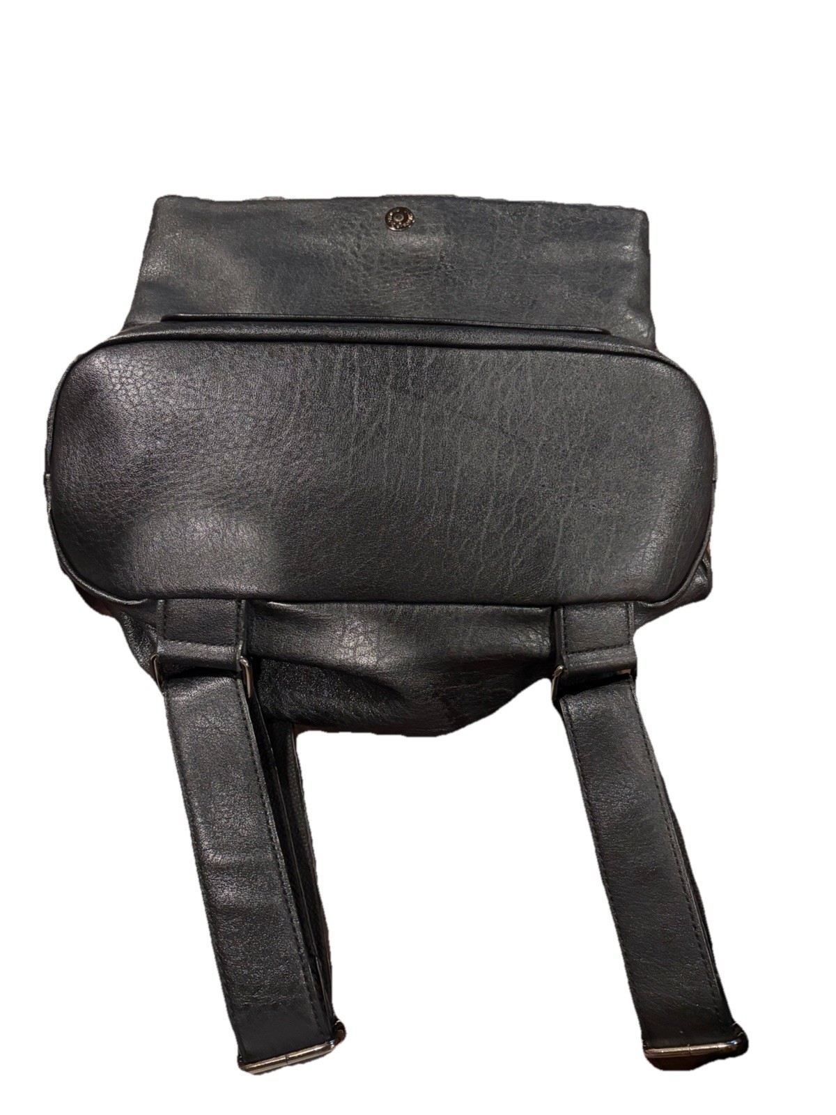 Urban Expression Black Vegan Leather Foldover Backpack Purse Bag Vintage
