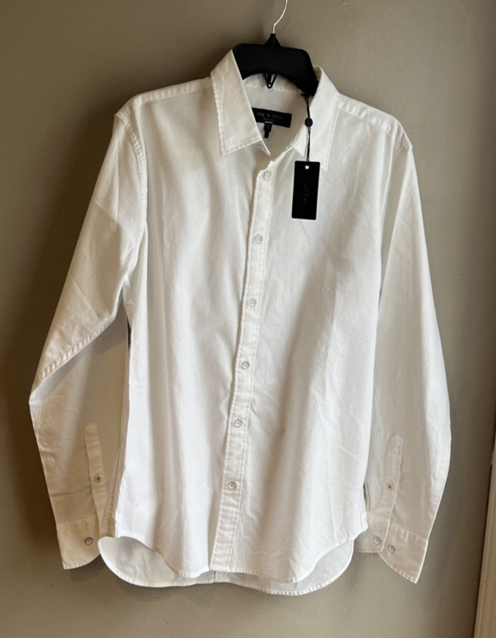 Rag & Bone mens Tomlin Stretch Dobby Button Front White Shirt – Large -msrp $198