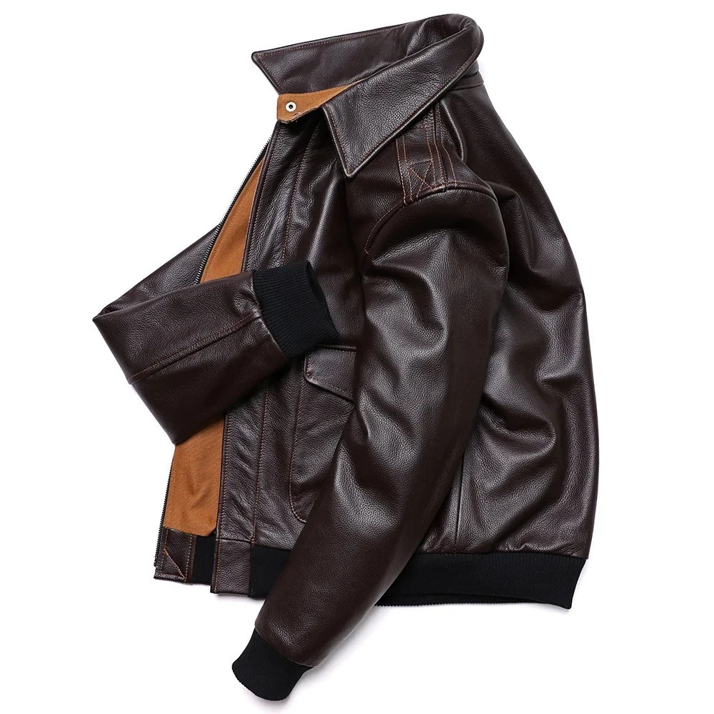 Men’s Genuine Leather A2 Flight Jacket Dark Brown Aviator Bomber Coat