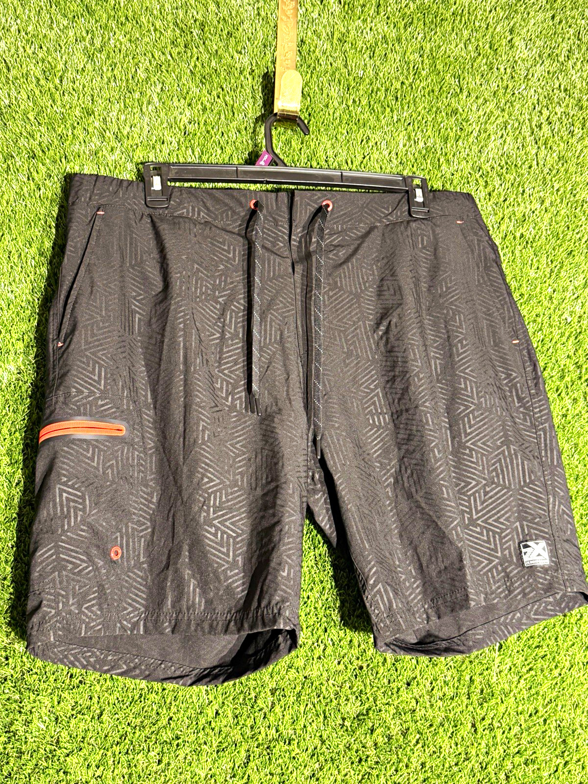 ZeroXposur Men’s XL Regular Chino Shorts Geometric Drawstring Black Gray Orange