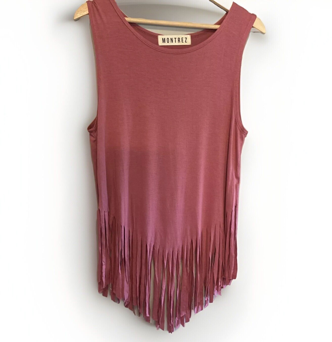 Montrez Fringe Tank Top Western Mauve Pink Boho Size S/M Beach Vacation Y2K 90s