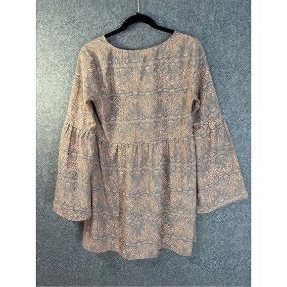 Altardi State Paisley Babydoll Tunic Top Pink Grey Bell Sleeve Aize Small