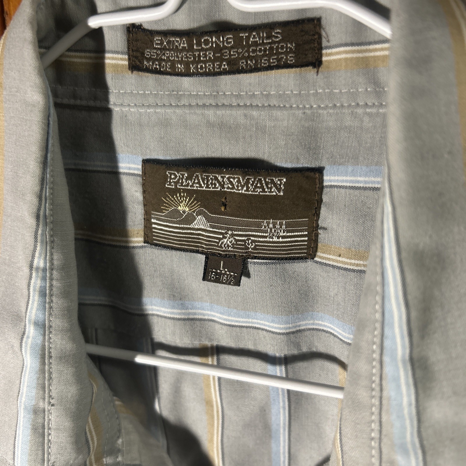 Plainsman Long Tail Pearl Snap Vintage Shirt 2 Pocket Striped Sz L Western EUC