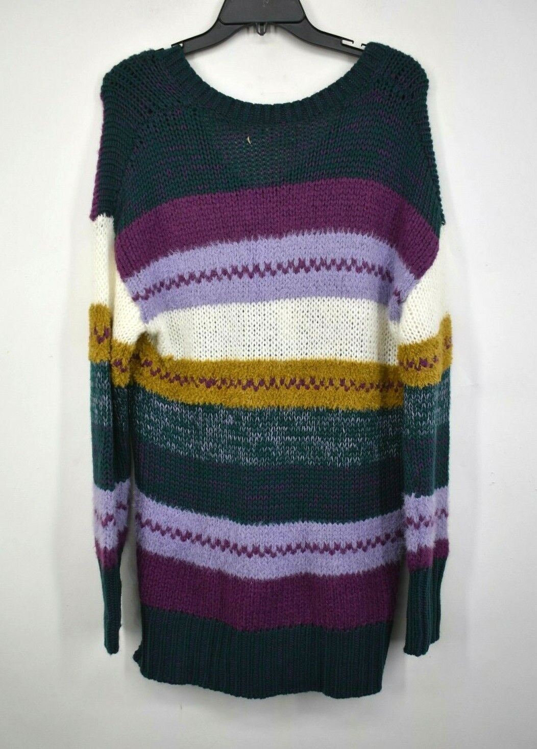 Caslon Womens Mixed Stripe V Neck Pullover Side Slits Stepped Hem Wool M $79