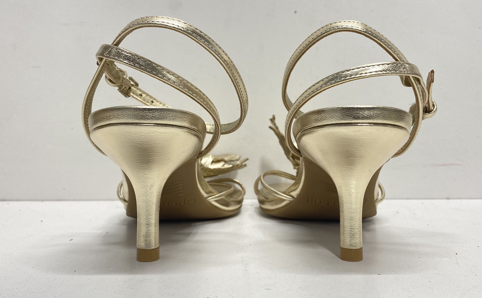 Open Edit Gold Metallic Floral Leaf Strappy Kitten Heel Women’s Sandals Size 8M