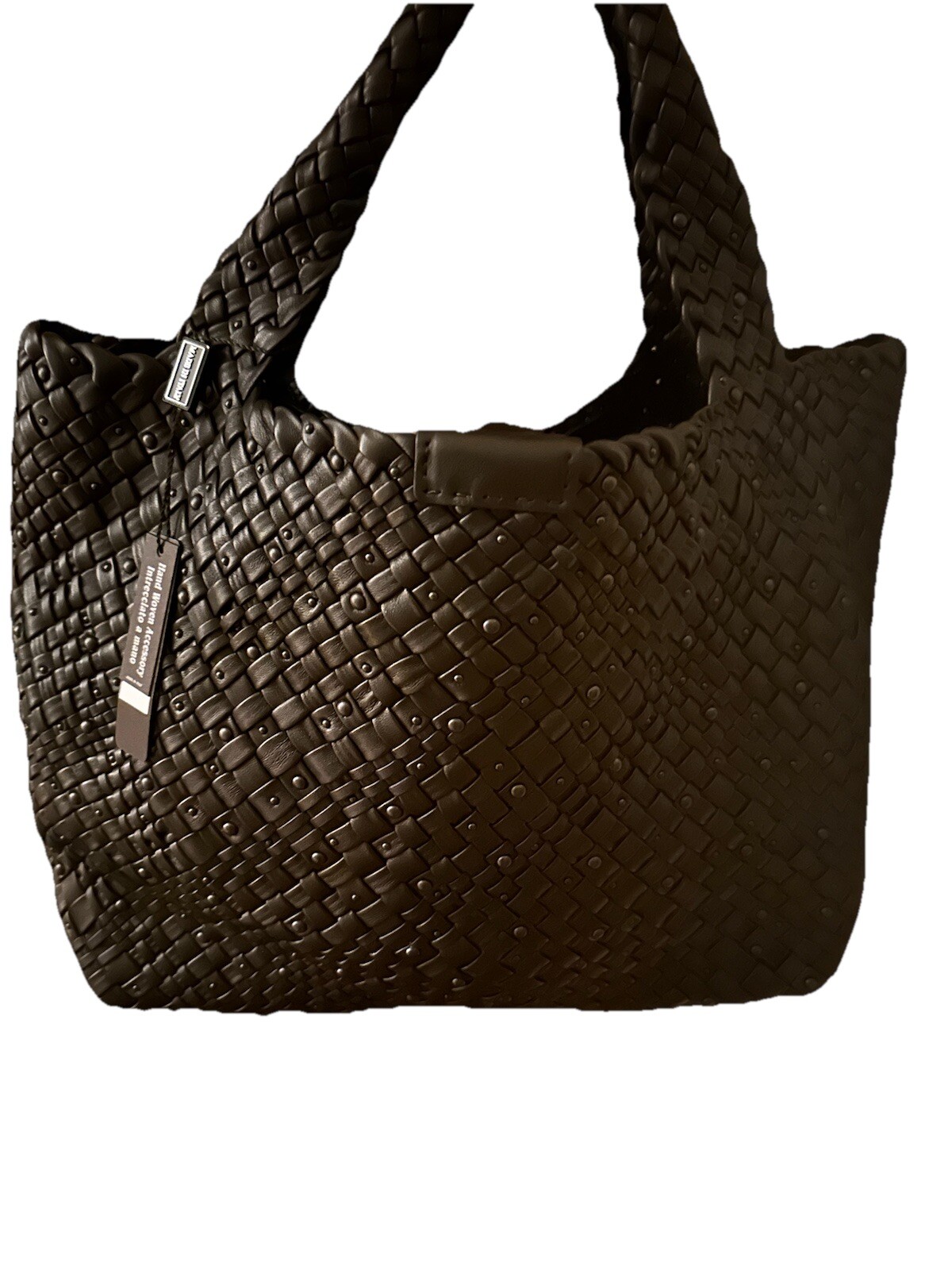Rare FALOR Firenze Black Studded Woven Leather Large Tote Bag NWT RARE Must C