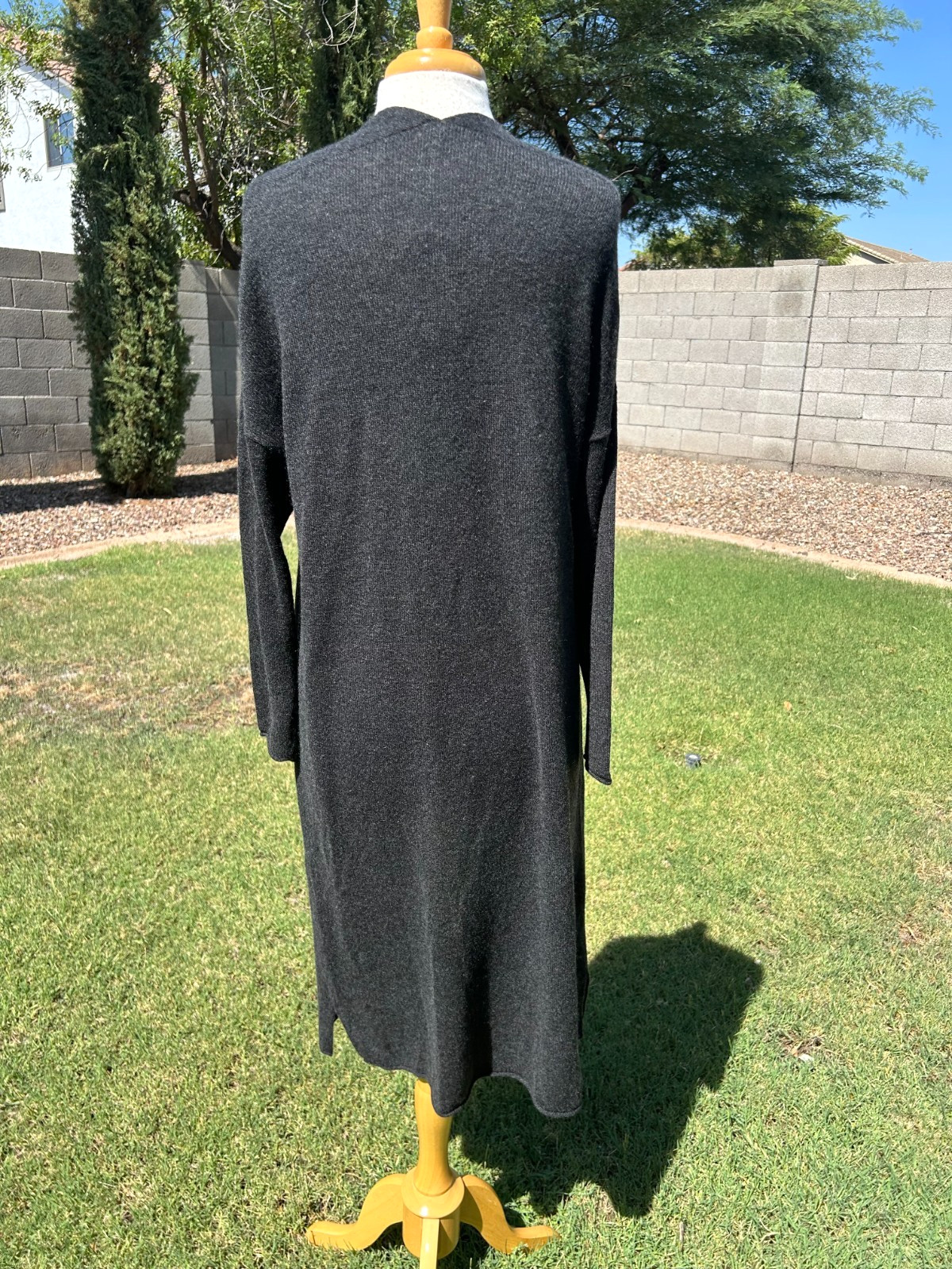Van Winkle & Co 100% Cashmere Long Open Front Cardigan Robe L Charcoal $198 NWT