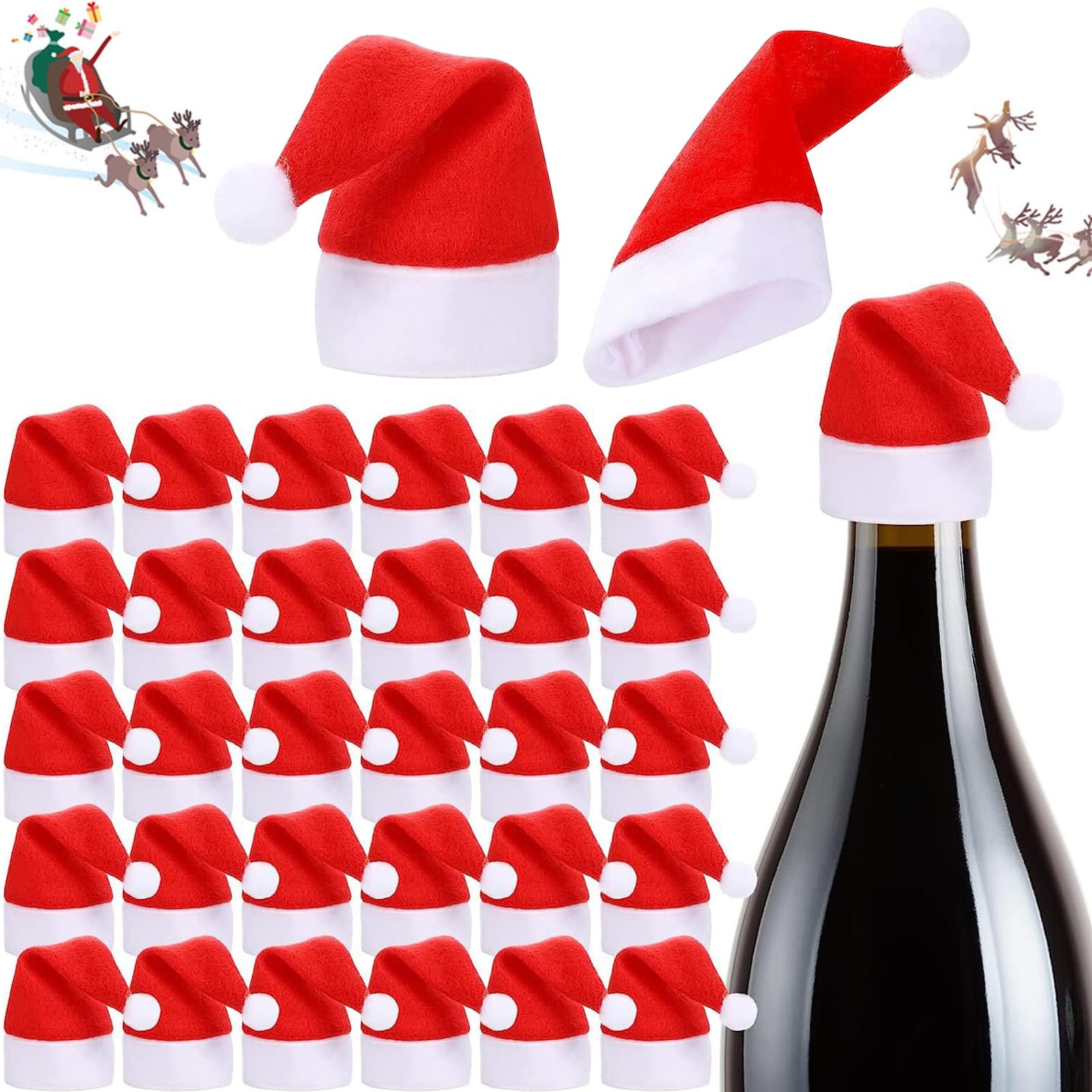 30PCS Santa Hats For Crafts Mini Christmas Hat 2.2×4.7 Inch Party Decor