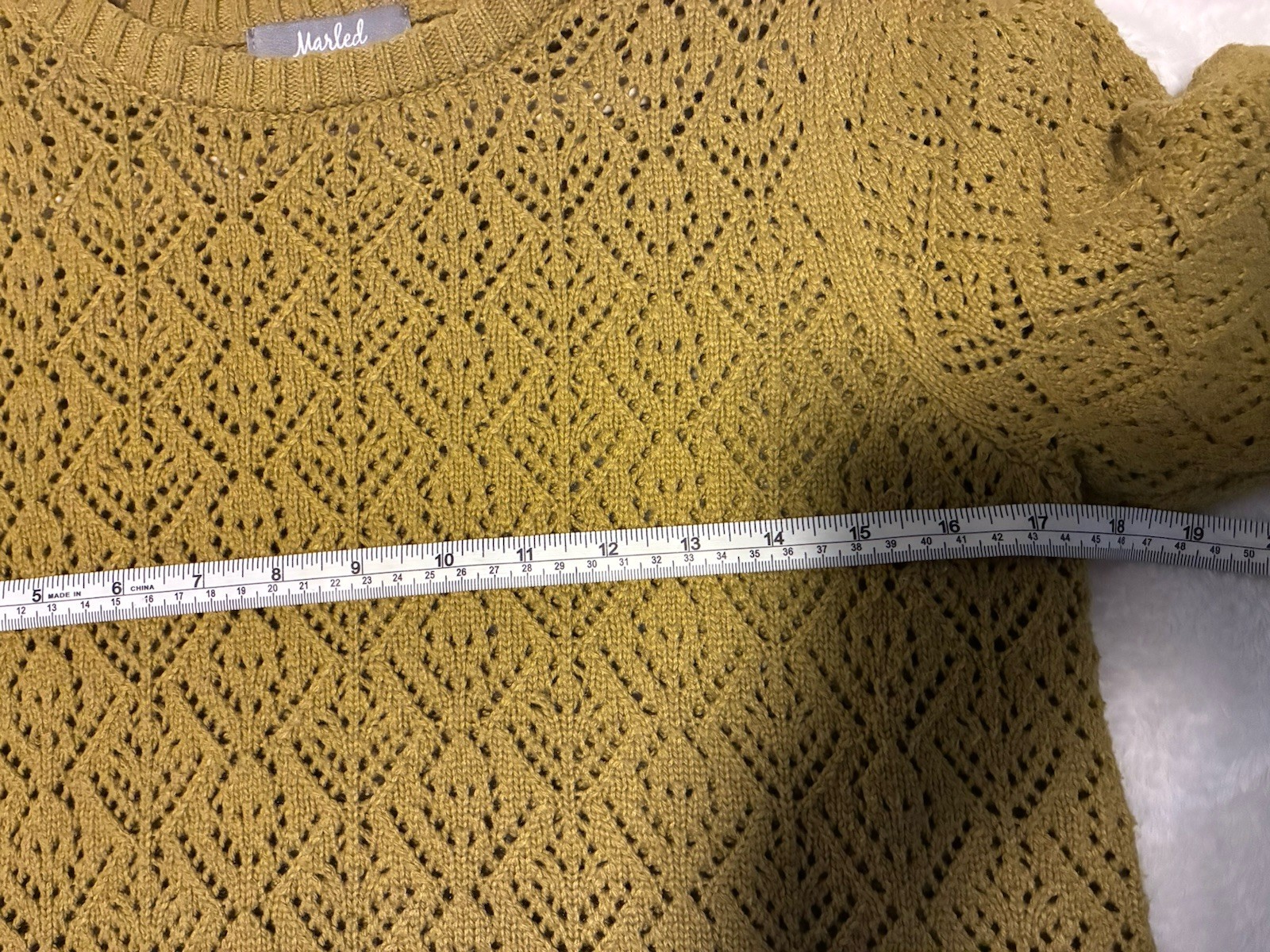 Marled Olive Green Openwork Knit Pullover Sweater M Crew Neck Short Sleeve