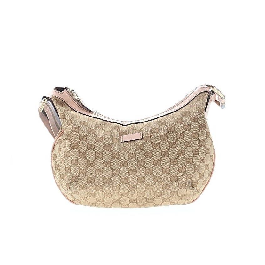 Gucci Monogram Web Medium Half Moon pastel Accents Canvas W/Leather trim.