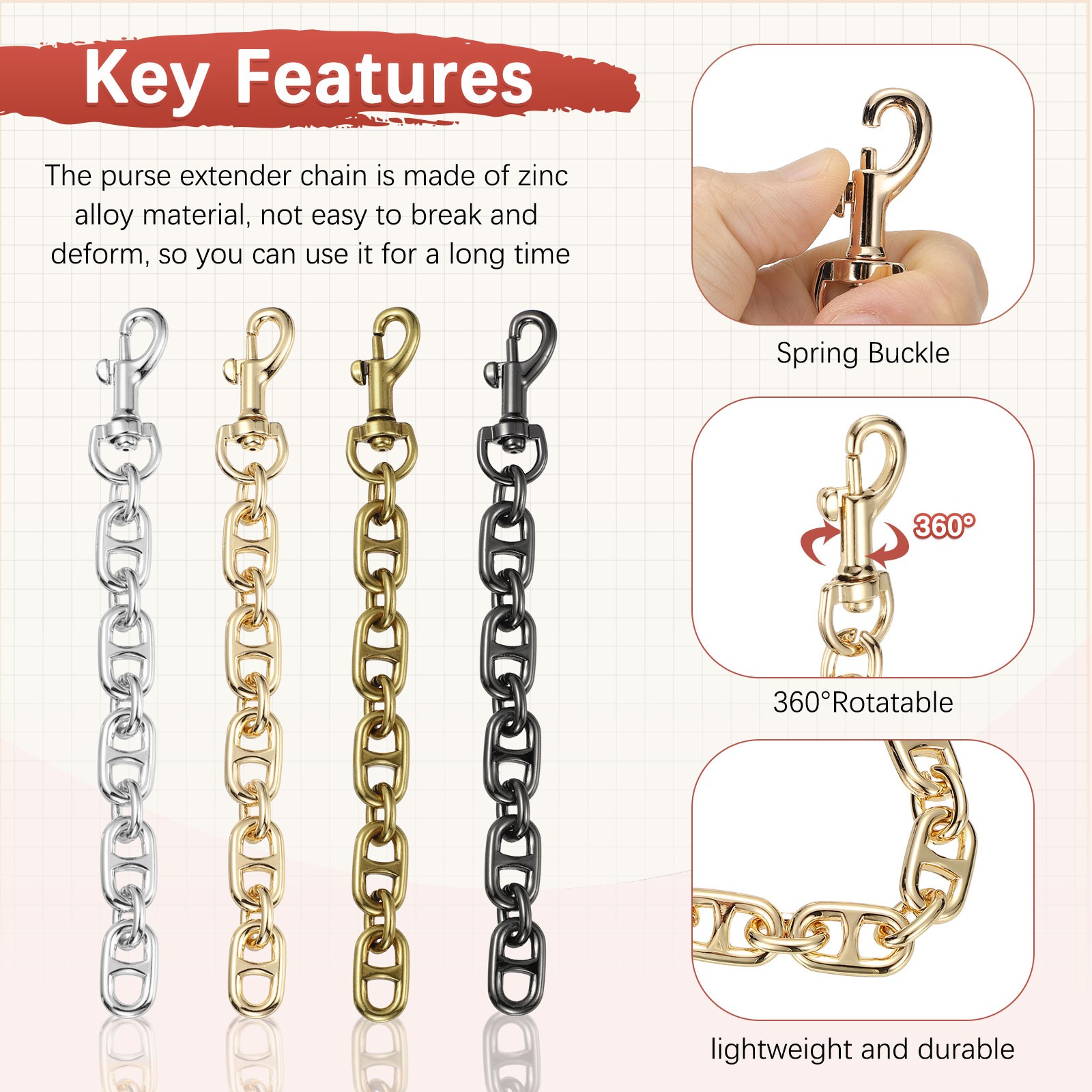 6.7IN Purse Extender Chain Straps [4PCS] Bag Extender Chain [Gold Tone]