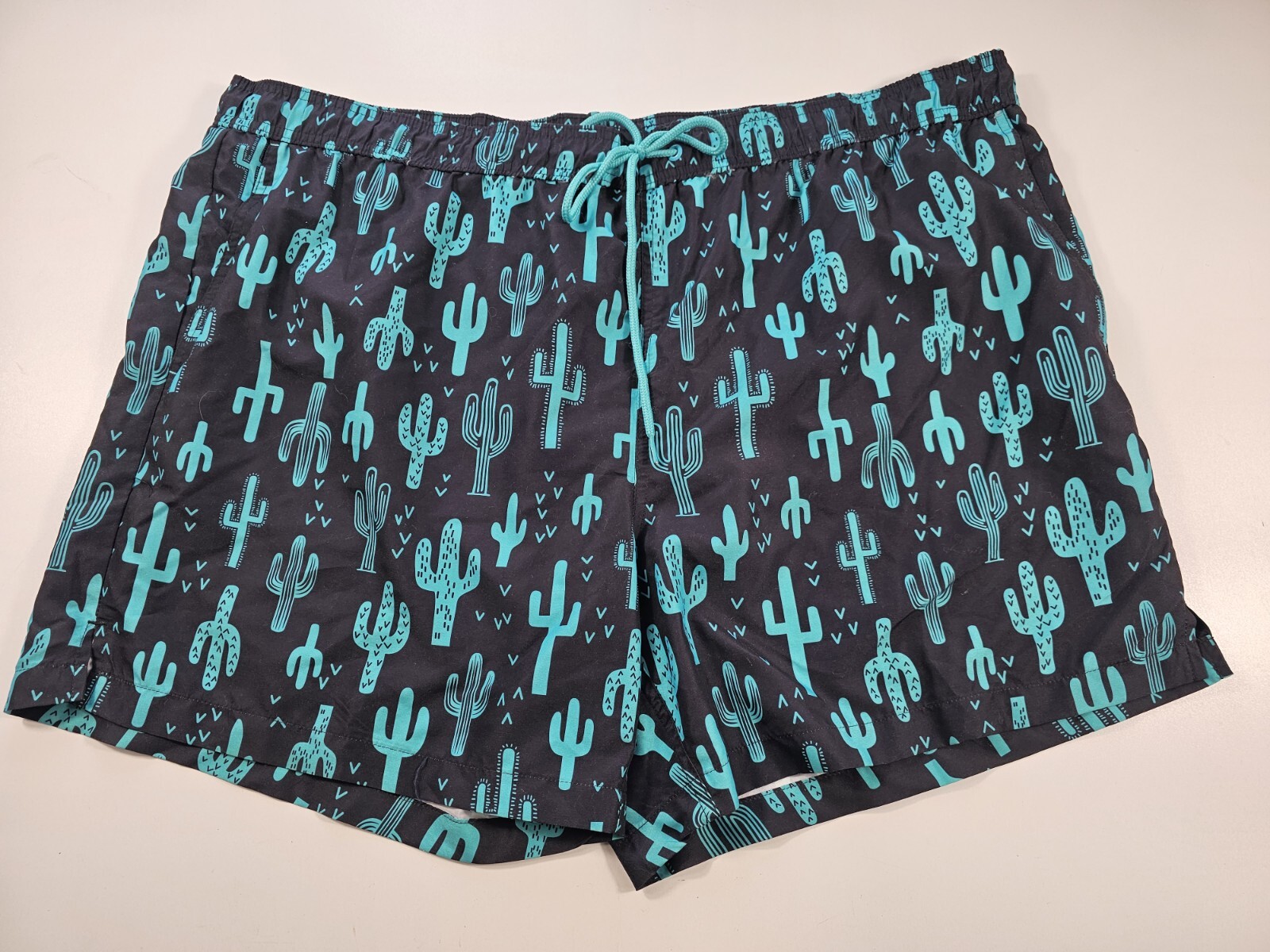 George Swim Trunks Mens 3XL Cactus Black Neon Blue Lined Beach Casual Pockets ^
