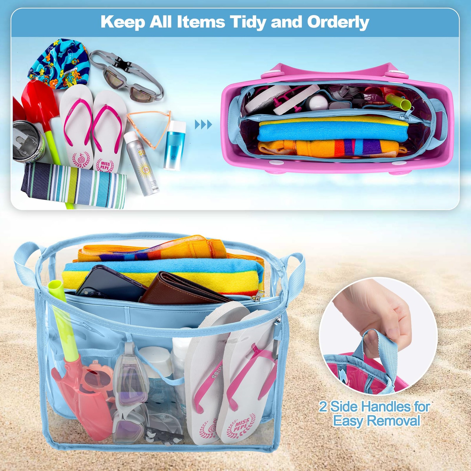 Beach Bag Organizer Insert (12.4in x 10.2in x 4.3in) Compatible with Bogg Bag…