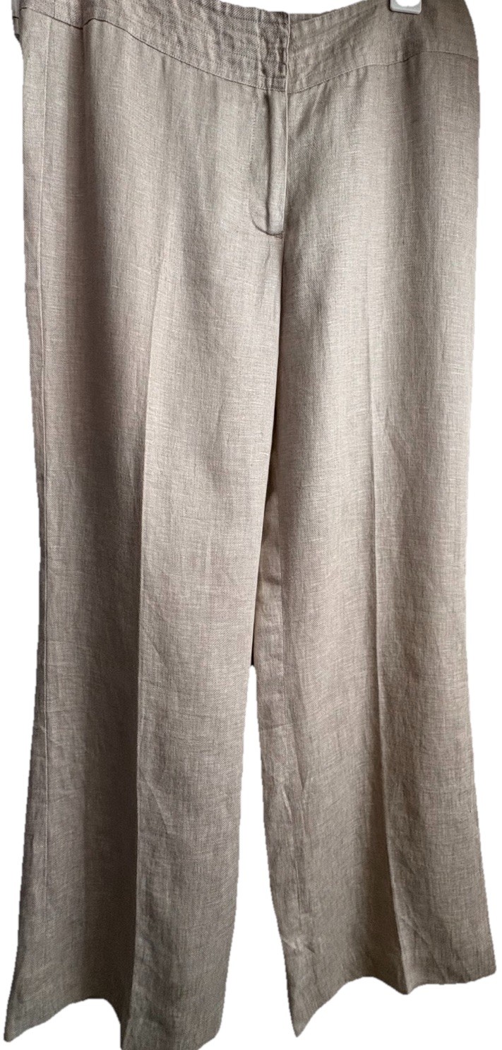 Mac & Jac 100% Linen Pants Sz 8 Fully Lined Beach 32 W Beige Straight Leg 32 Ins