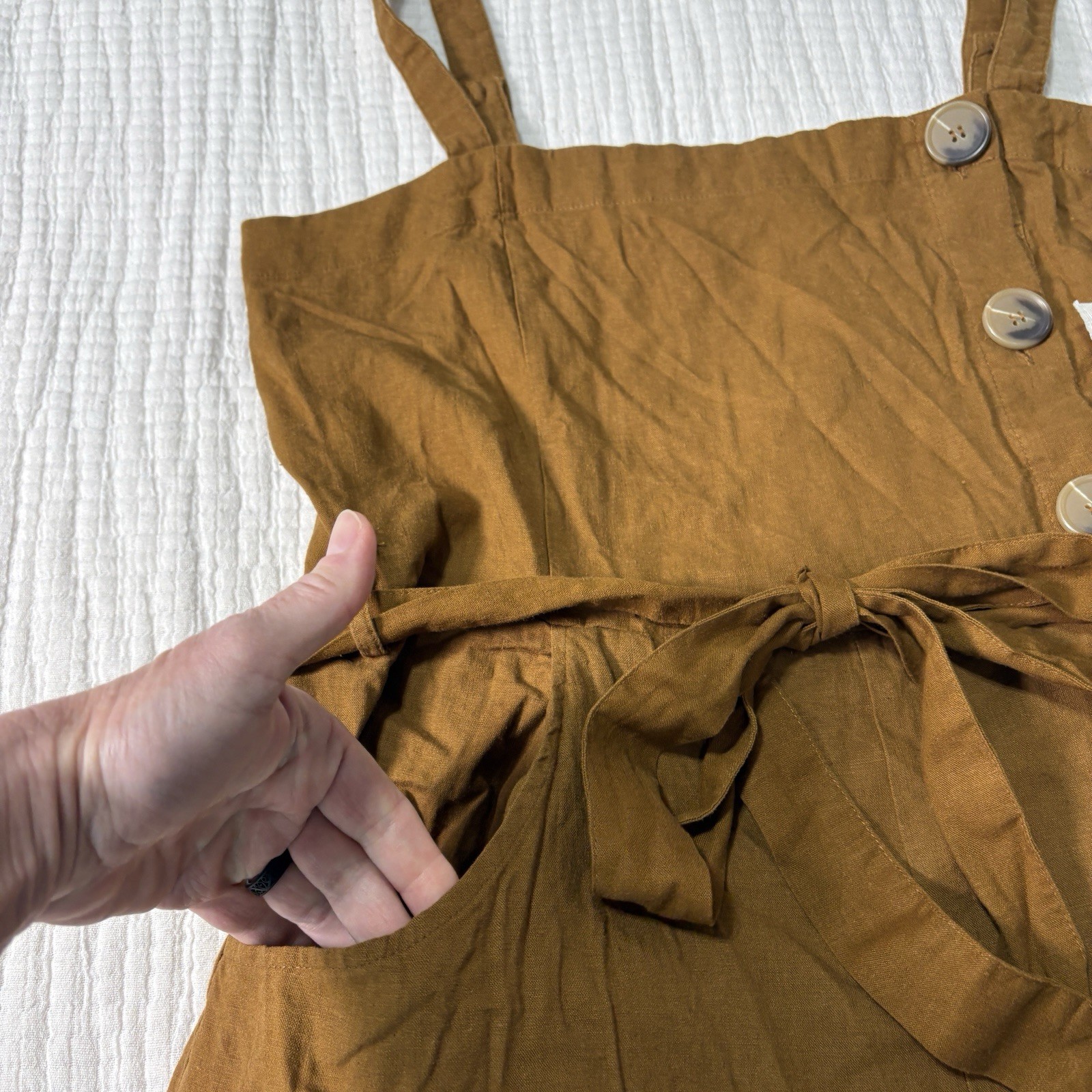 NEW Happy X Nature Linen Blend Romper Large Brown Boho Earthy Cottage Lagenlook