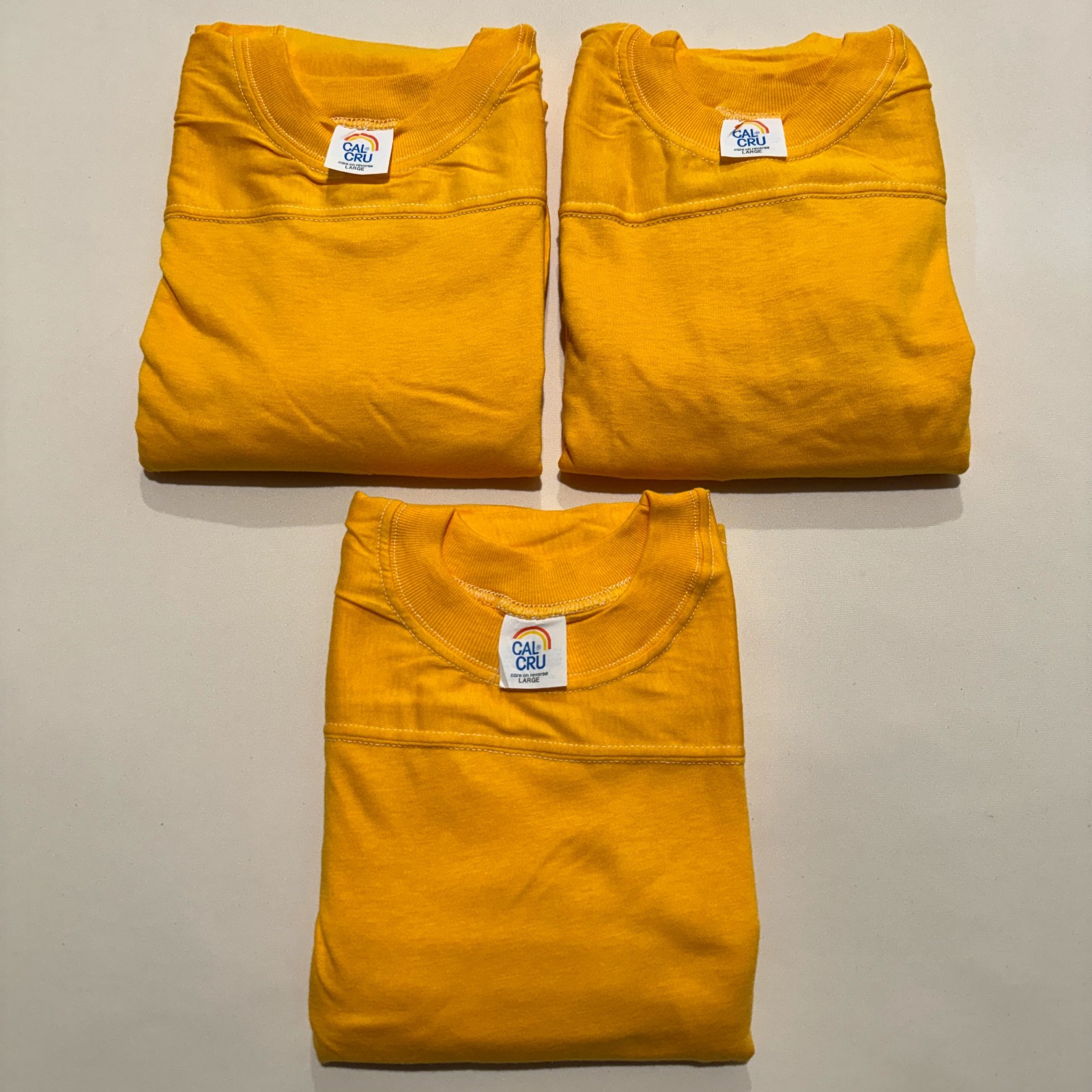 Vintage Cal Cru Adult L Yellow Lot (3) Football Jersey 50/50 T-shirts Blanks NOS