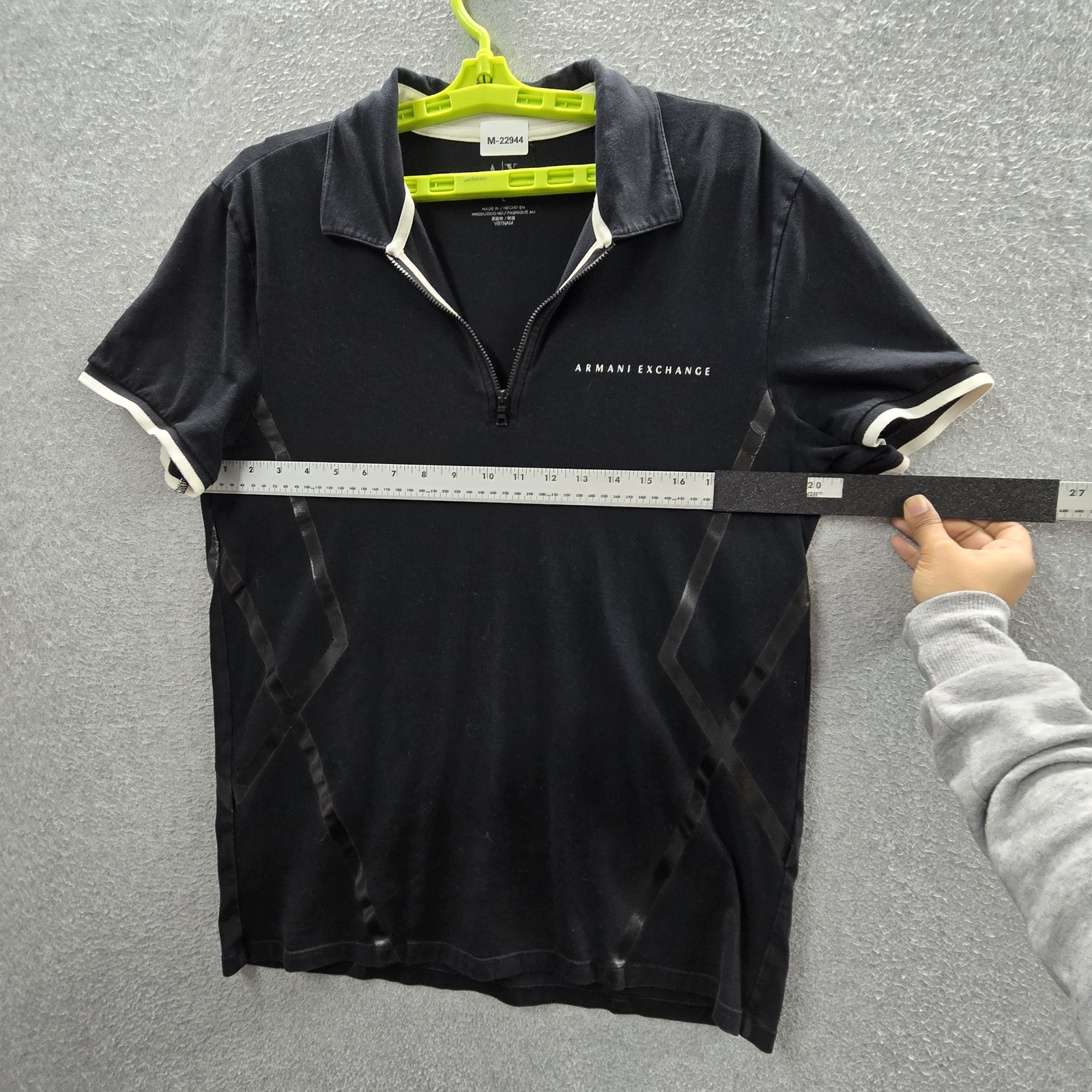 Armani Exchange Men Polo L Black Logo Text Zipper Short Sleeve
