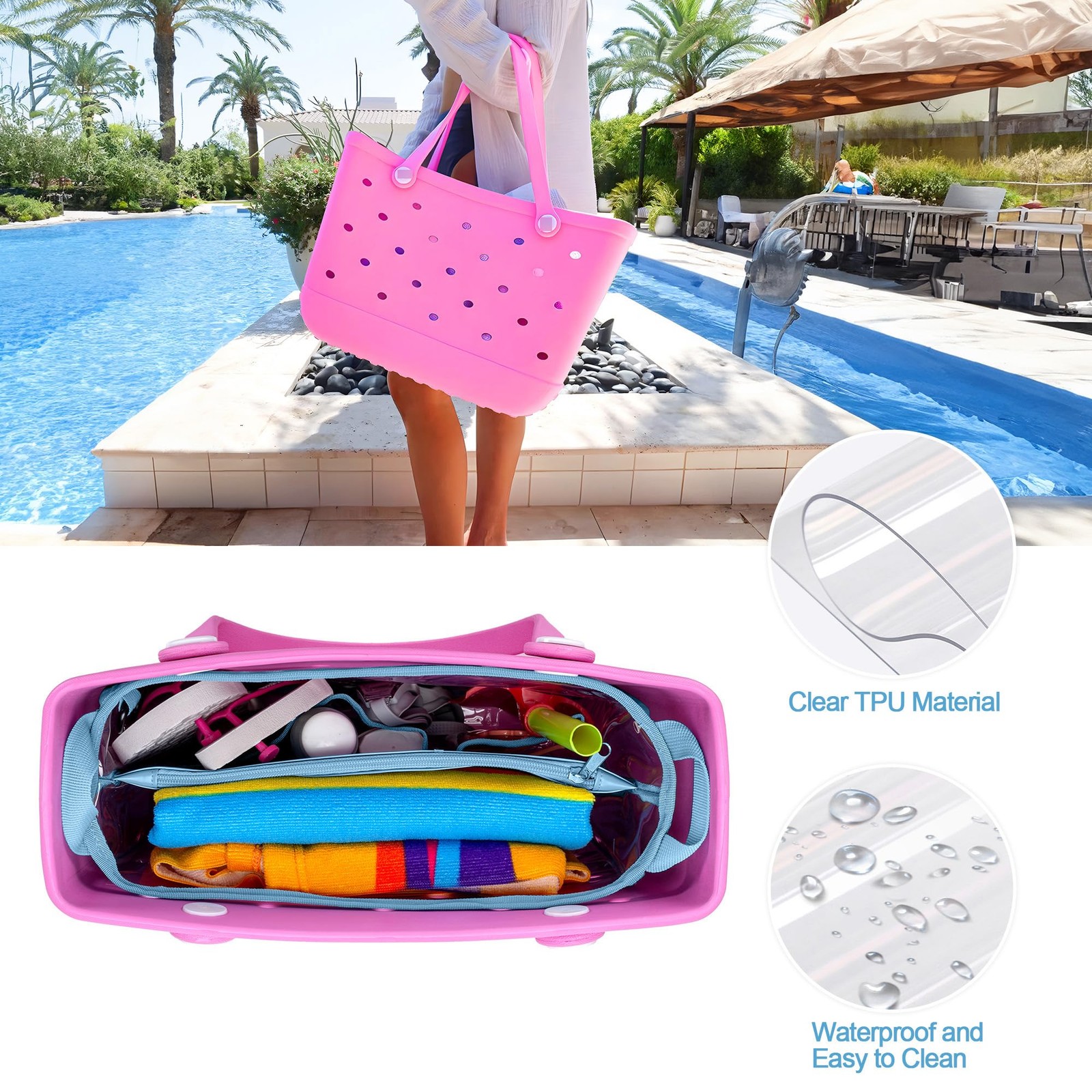 Beach Bag Organizer Insert (12.4in x 10.2in x 4.3in) Compatible with Bogg Bag…