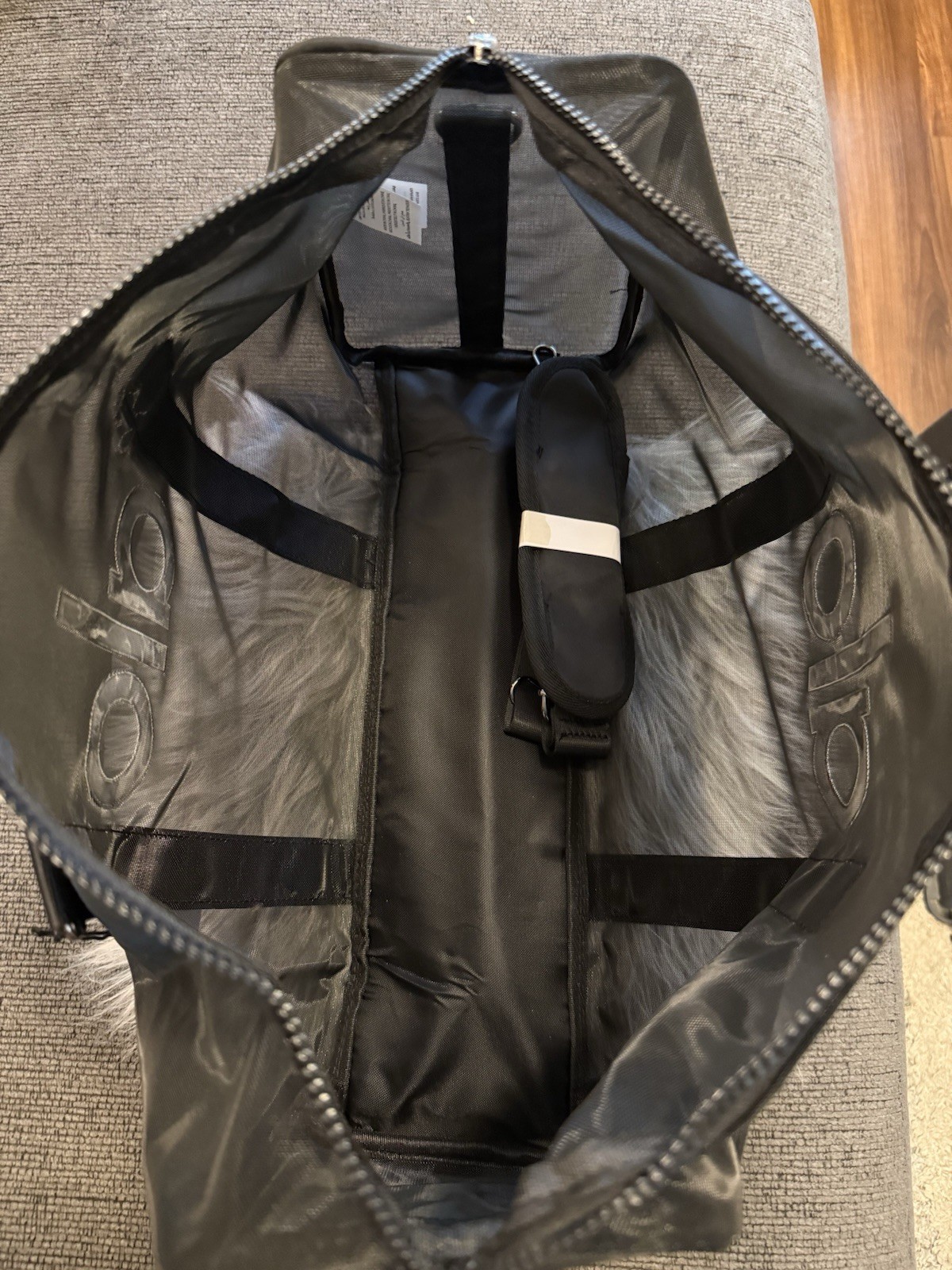 Alo Yoga Mini Sheer Duffle Bag Black Mesh Tote Lightweight Gym Travel Handbag
