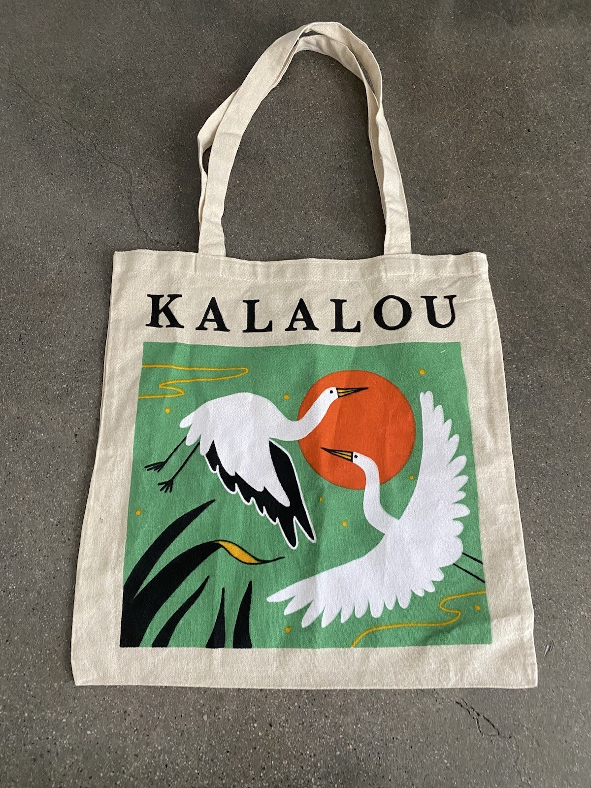 Kalalou white birds orange sun canvas tote bag