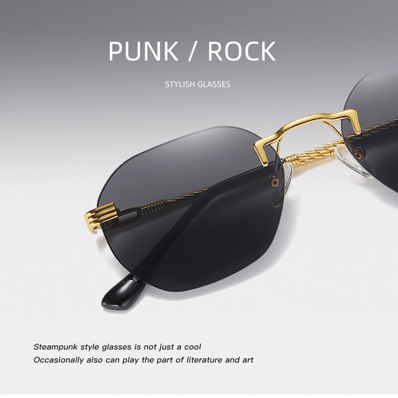 Rectangle Rimless Sunglasses Women 80s Retro Square Vintage Trendy Small Glasses