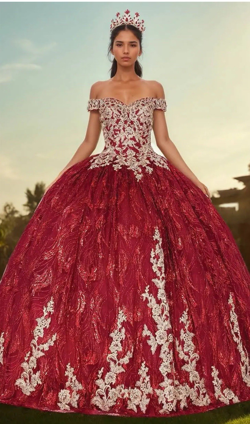 Quinceanera Dancing Queen – 1579 Appliqued Glitter Print Ballgown L