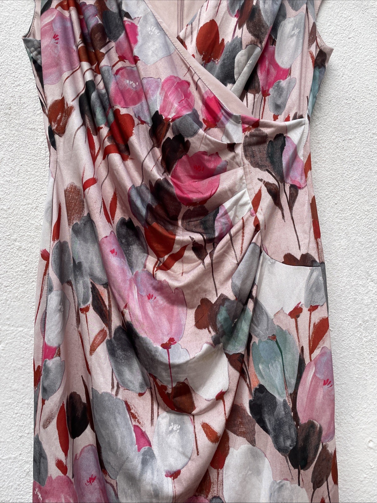 Phase 8 Pencil Dress Womens 12 38” Pink Floral Tulips Short Sleeve Wedding Party