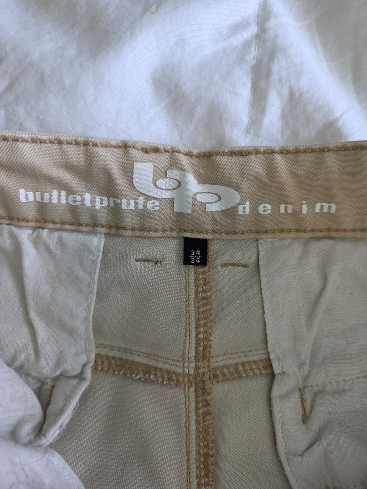 Bulletprufe Denim Pants Jeans Mens 34×32 Khaki Slim Straight Casual Minimalist