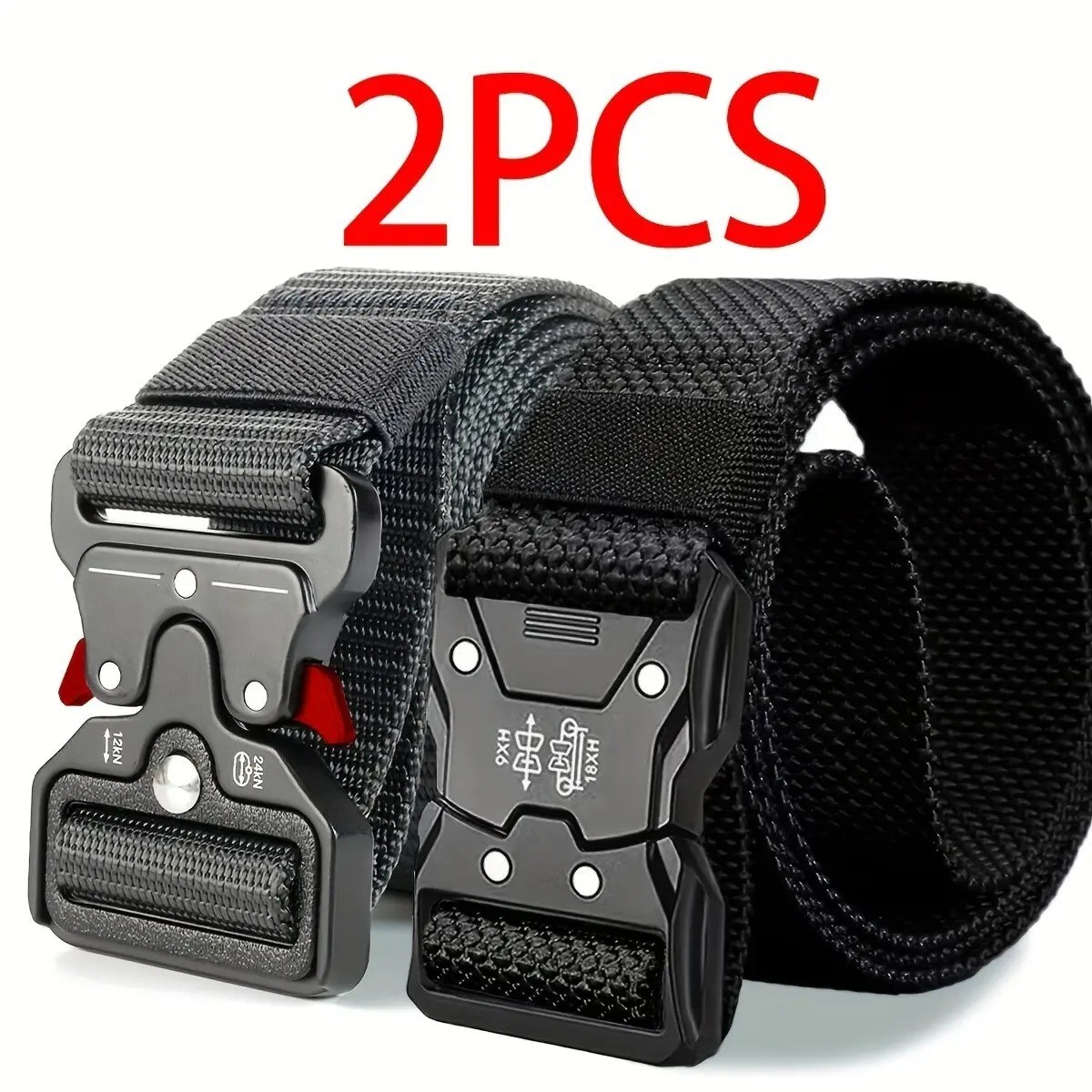 2PCS Mens Tactical Belt Quick Release Buckle Nylon Waist Belt for Hiking Fishing