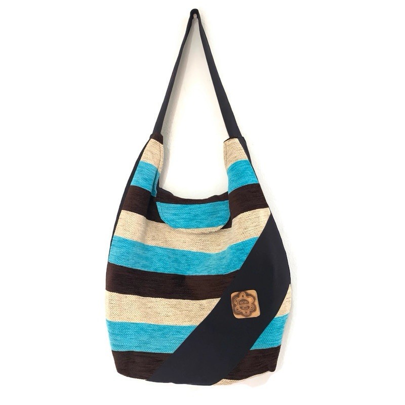 Handmade Caribbean Boho Hobo Bag Turquoise Striped Shoulder Purse Taino Accent