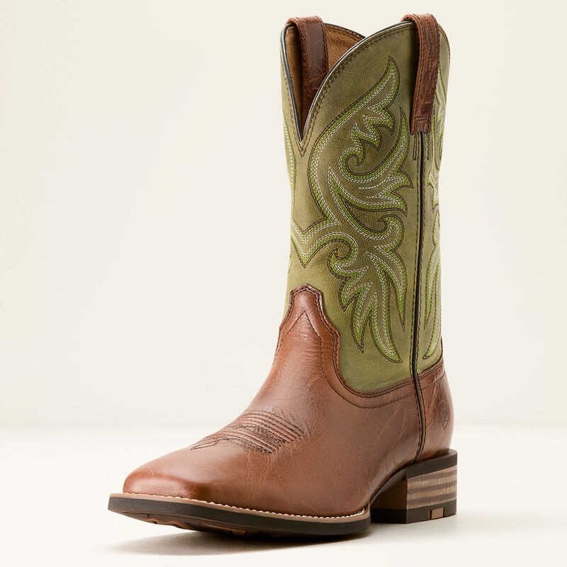 New Men’s ARIAT “SLINGSHOT” Tan/Green Leather 11″ Western Cowboy Boots 10053630